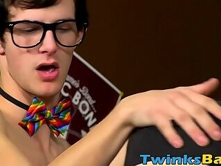 Geeky twinks bareback banging in wild foursome