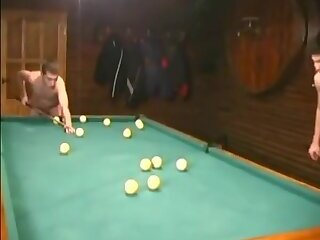 Russian soldiers play pool in nude