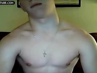 Twink on webcam strokes his fat dick and cum