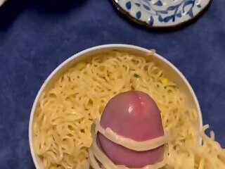Noodles taste better with cum from uncut cock